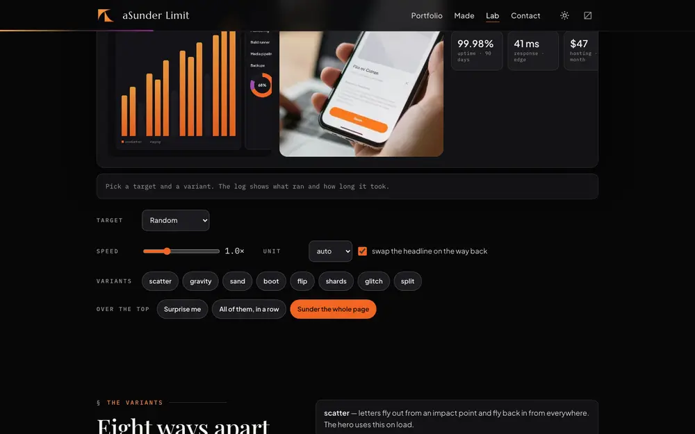 The Lab page showing the motion engine controls