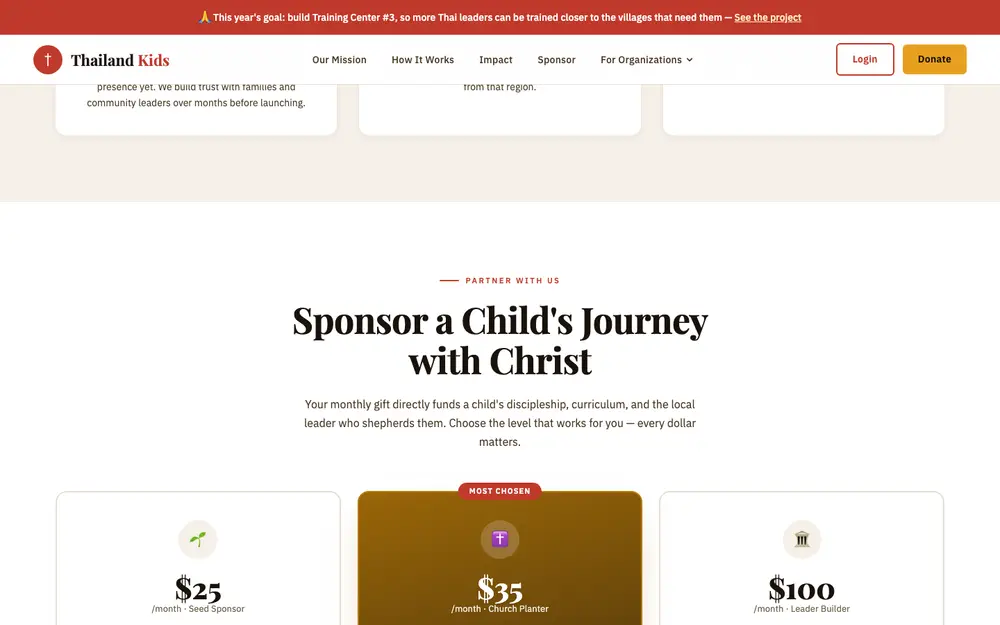 The sponsorship tiers page