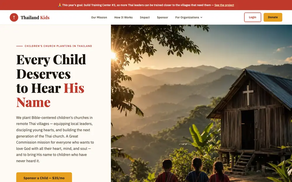 The Thailand Kids home page on a desktop screen